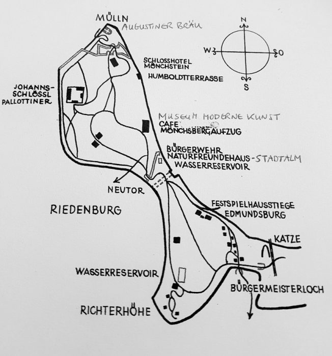 Routenplan für Stadtwanderung Mönchsberg Salzburg