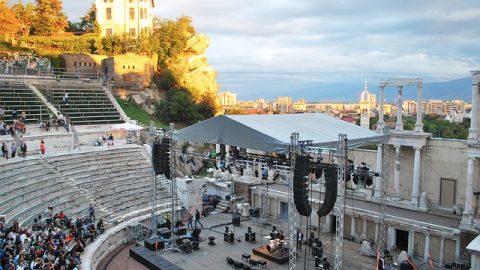 Antikes Theater Plovdiv mit Blick auf Bühne