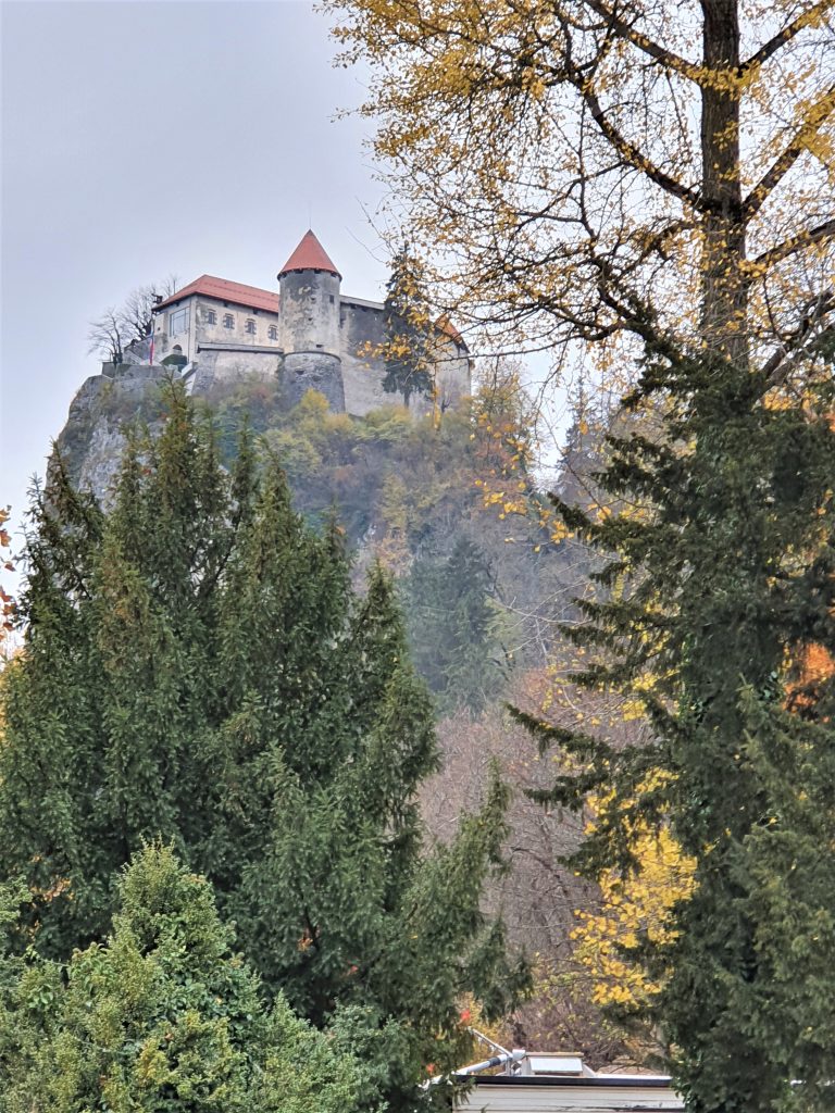 Burg auf einem Felsen thronend in Slowenien