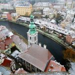 Blick von oben auf die Altstadt Krumau an der Moldau Tschechien