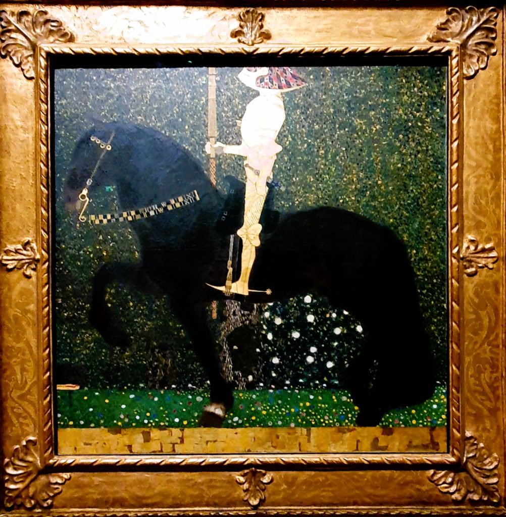 Gemälde zeigt einen Ritter auf schwarzem Pferd