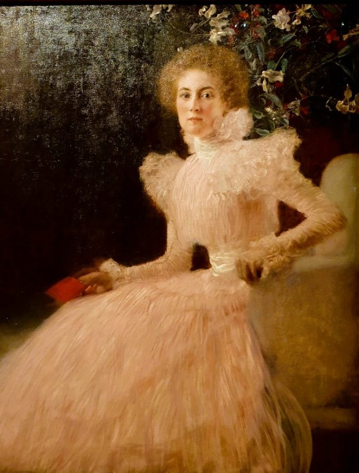 Portrait Gemälde einer schönen in weiß gekleideten jungen Dame